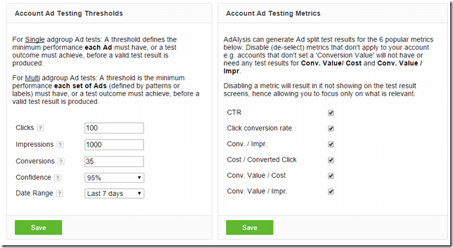 Ad testing thresholds and metrics options thumbnail